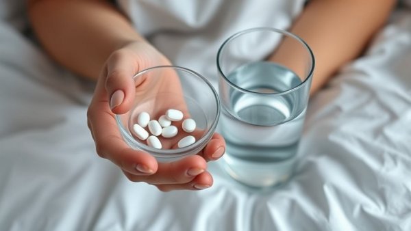 Melatonin safety and heart health depicted with pill and water.