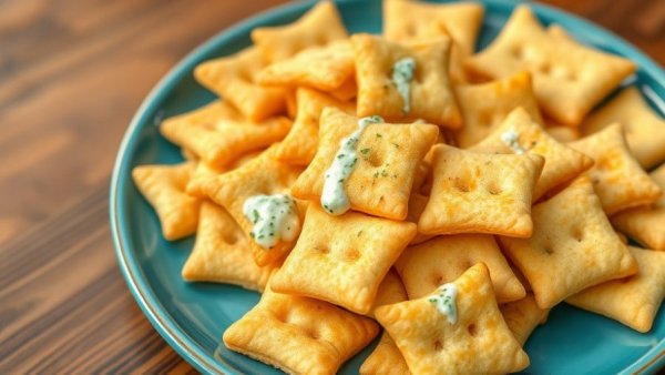 Spicy Ranch Saltines Recipe: crispy crackers on teal plate.