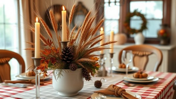 Elegant Thanksgiving table with centerpiece and candles, holiday tips.