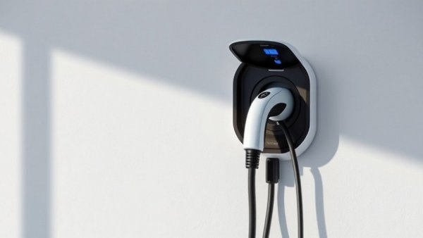 EV power generator for home: sleek charging unit on a minimalist wall.
