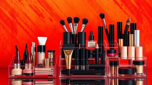 Elegant best makeup organizers on vibrant background.