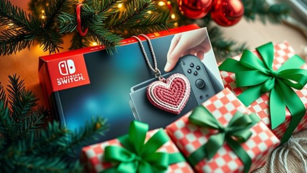 Amazon Holiday Shop gifts in festive arrangement with greenery.