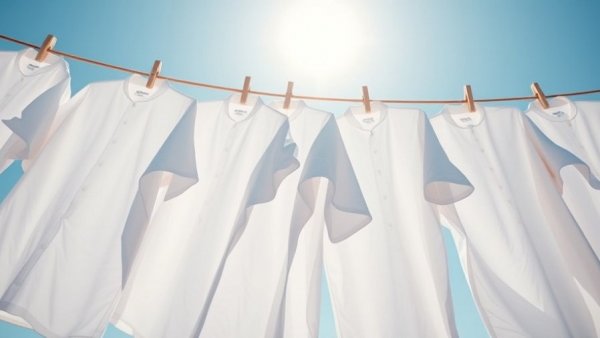 Fresh shirts drying in the sun, no sweat stains, clean and crisp.