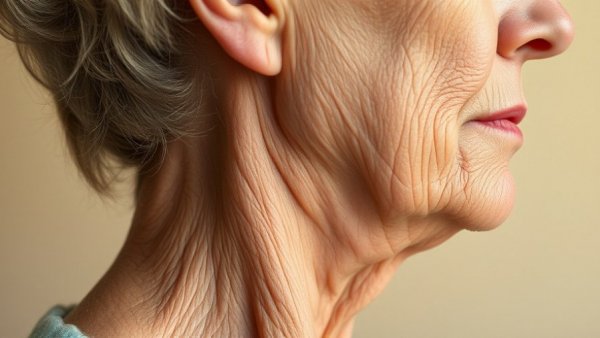 Close-up of aging neck skin highlighting need for best neck firming creams.