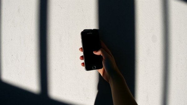 Artistic shadow of hand with phone on textured wall, Ozempic Face Skincare.