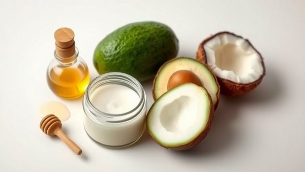 DIY Avocado Face Mask ingredients on a white surface.