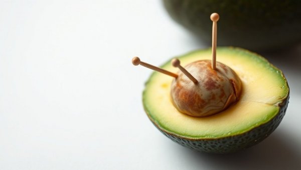 Avocado seed prepared for sprouting with toothpicks for growing.