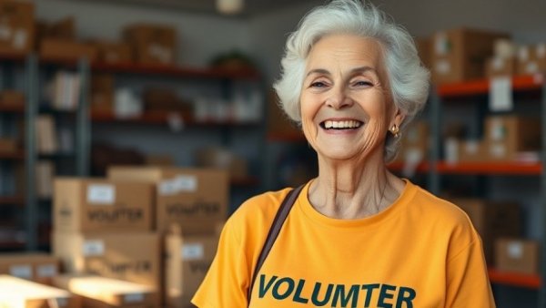 Woman volunteering in community center, productive hobbies to boost productivity.