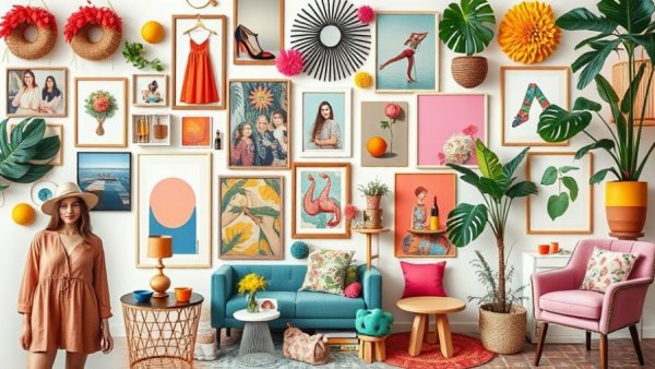 Eclectic 2026 Pinterest color palette collage with fashion and decor.