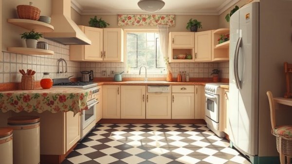 Charming retro kitchen with pastel colors and old-school decorating ideas.