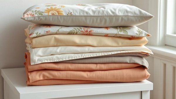 Creative Uses for Old Pillowcases: colorful stack on white background.