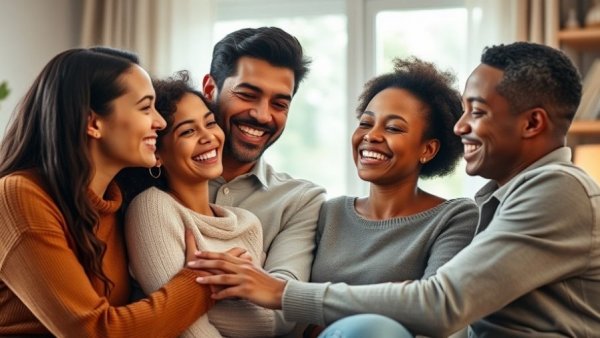 Happy family enjoying respite care for foster families in cozy home.