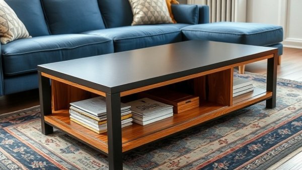 Modern coffee table with organized items exemplifying house hushing.