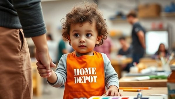 Young child at Home Depot Kids Workshop, tips for participation.