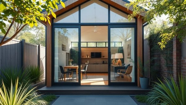 Modern tiny house with glass facade making home look bigger