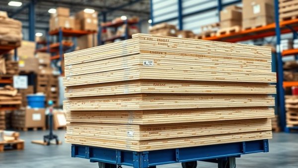 Stacked plywood on a cart for transport without truck in store.