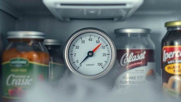 Temperature gauge in a hotel mini fridge with beverages for safety.