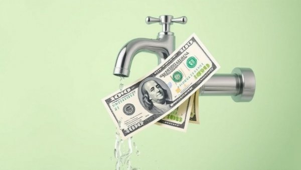Faucet with dollar bills flowing, conceptualizing average water bill by state.