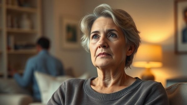Contemplative woman considering rebuilding trust after infidelity, serene home setting.