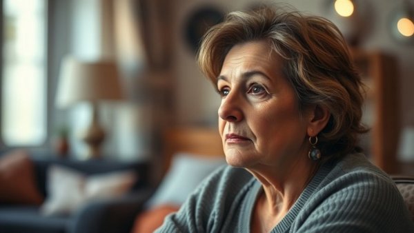 Middle-aged woman contemplating God's intention for marriage in an indoor setting.