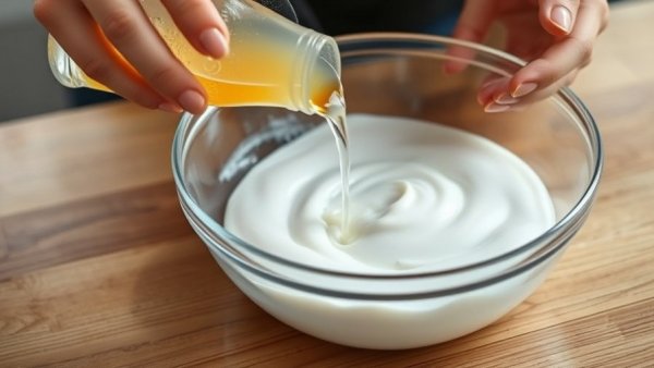 Making homemade car cleaning slime with a liquid solution in a bowl.