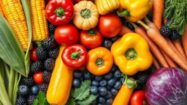 Colorful fresh produce assortment for perimenopause nutrients.