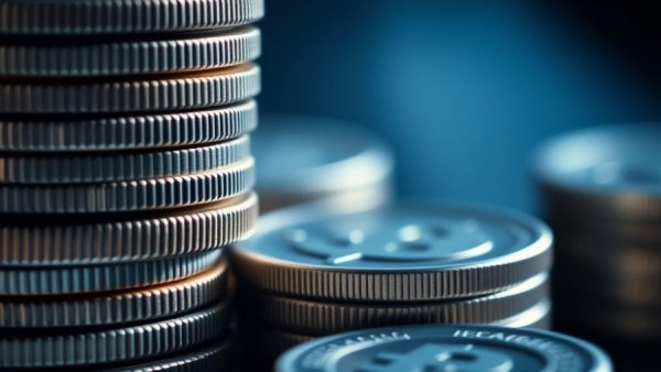 Close-up view of coin edges with ridges in stacks.