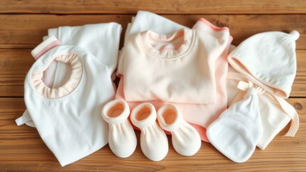 Essential baby clothes neatly folded for hospital bag.