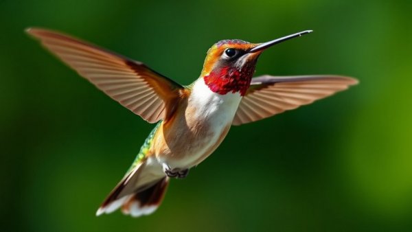 Vibrant hummingbird near feeder to attract beautiful birds to your backyard.