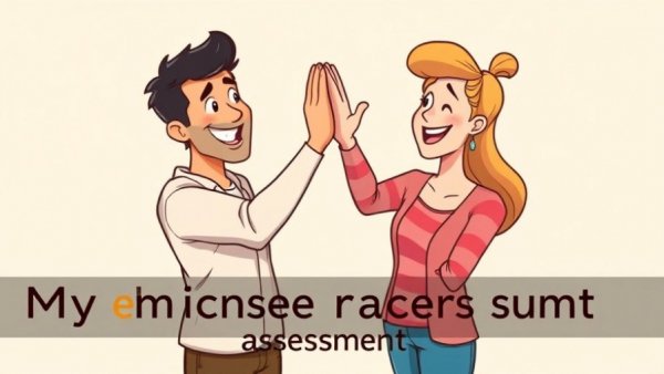 Illustrated couple high-fiving, marriage assessment background.