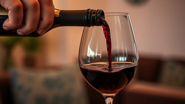 A glass being filled with red wine.