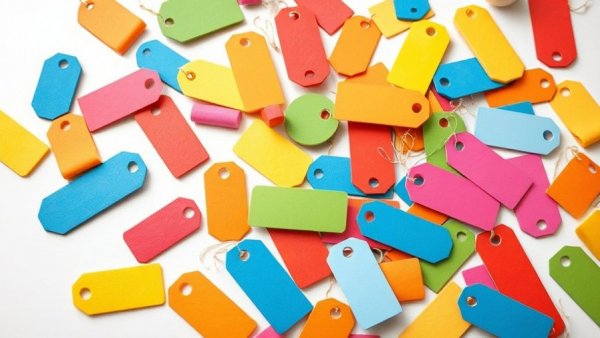 Colorful bread tags scattered; bread tag colors meaning.