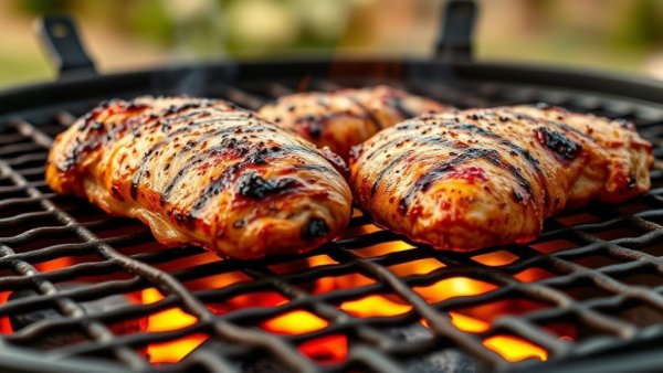 Juicy grilled chicken breasts on barbecue, avoid dry grilled chicken.