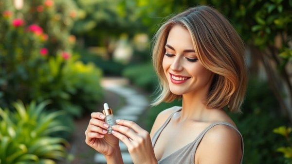 Elegant woman in garden with Martha Stewart overnight moisturizer