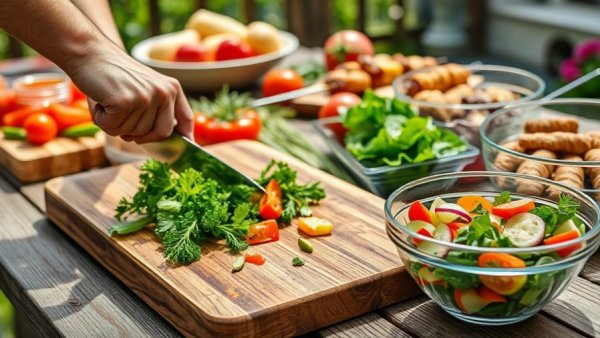 Vegetable prep for salad highlighting hosting mistakes guests notice.