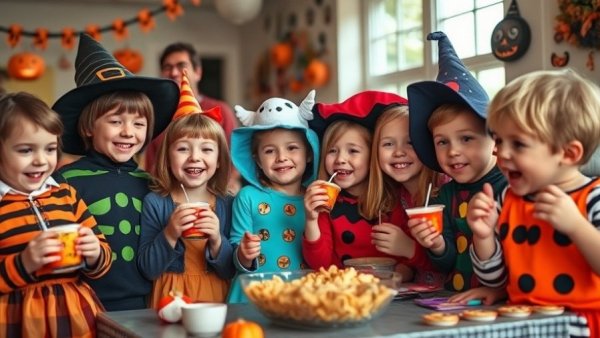 Children celebrating with festive Halloween ideas at a party.