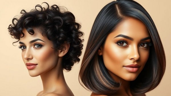 Elegant hairstyles for thin hair showcasing curly and straight styles.