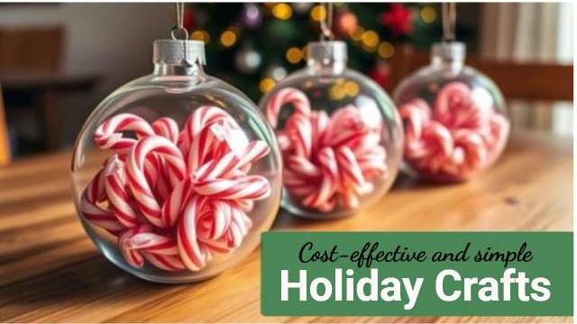 DIY Candy Cane Ornaments filled with candy pieces, holiday craft.