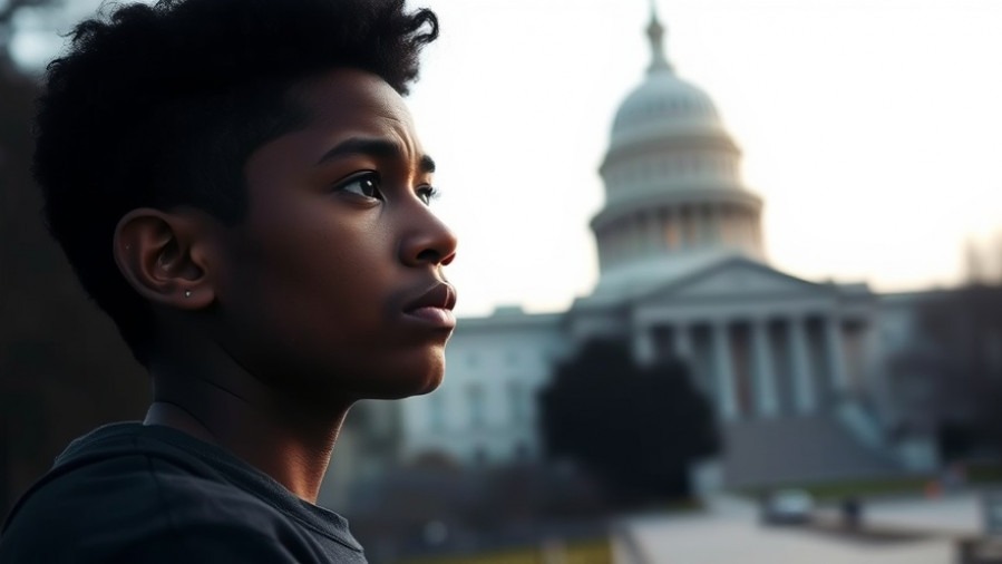 Diverse young adult contemplating gun control debate near Capitol, reflecting on New York criminal justice reform.