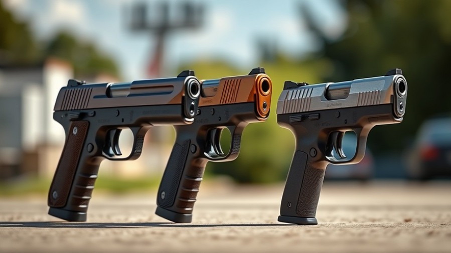 Photorealistic semi-automatic handguns showcasing self-defense firearms training.