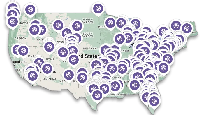 Map showing multiple women's firearms training locations for August 2025.