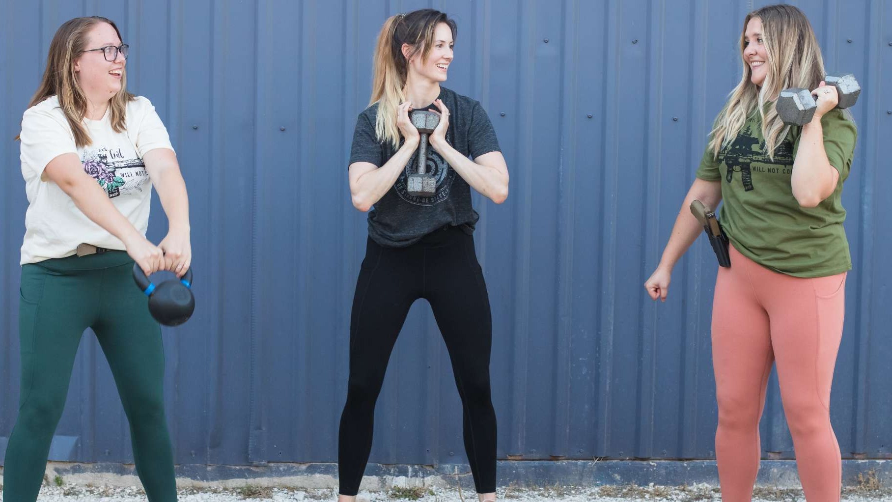 Comparison of two women showing concealment effectiveness in high-waisted concealed carry leggings