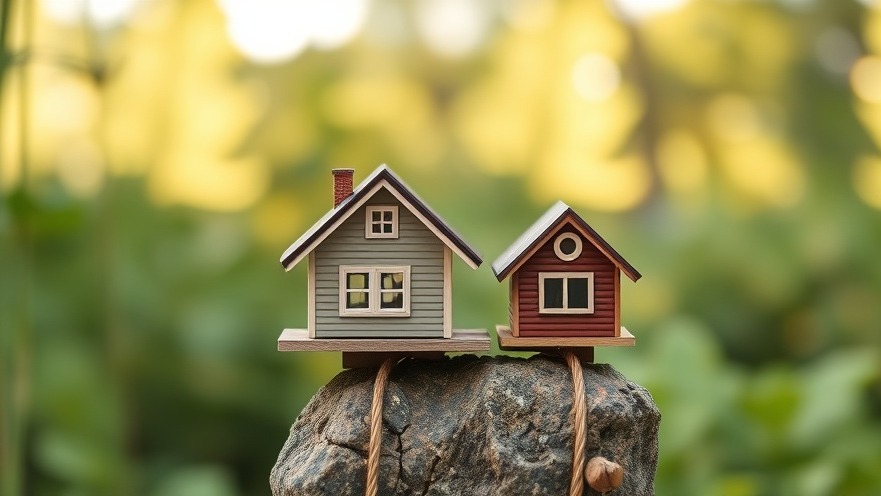 Tiny homes on a scale, symbolizing minimalism and creative storage solutions.