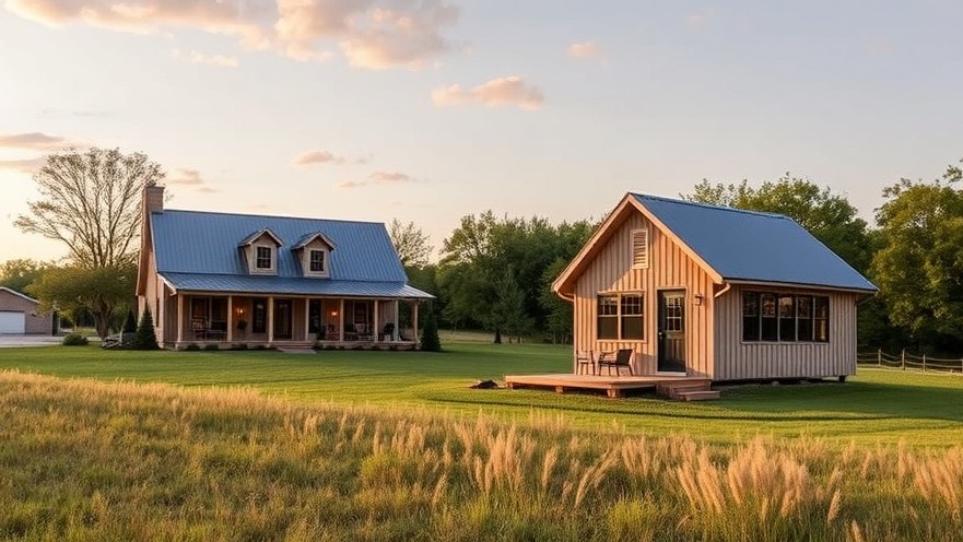 Modern tiny home and large main house on farmland for sustainable accessory dwelling units.