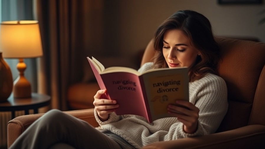 Woman reading 'Navigating Divorce' in a cozy setting, embodying self-care during separation.