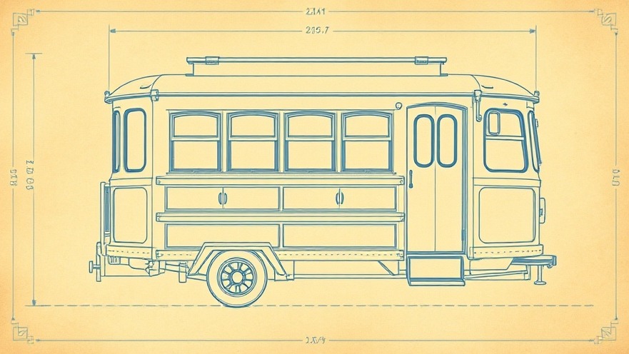 Blueprint of a vintage trolley conversion for creative home renovations into a tiny home.