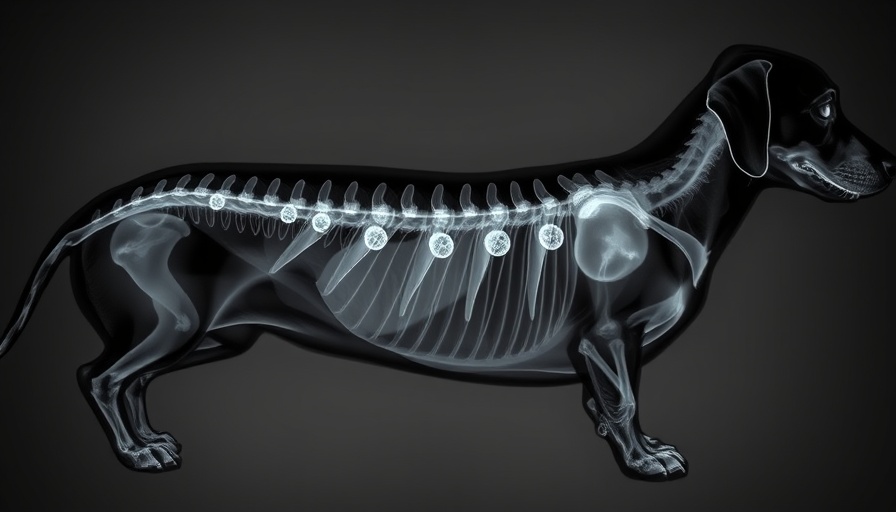 X-ray of dachshund's spine showing possible disc calcifications.