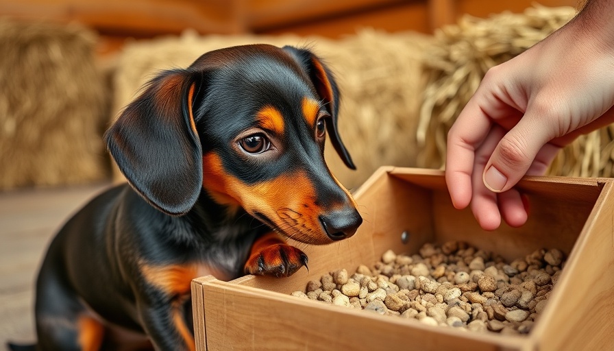 Dachshund exploring enrichment ideas with human guidance.