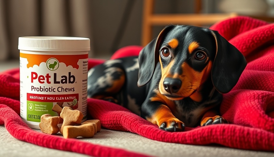 Adorable spotted dachshund with PetLab Co Probiotic Chews.