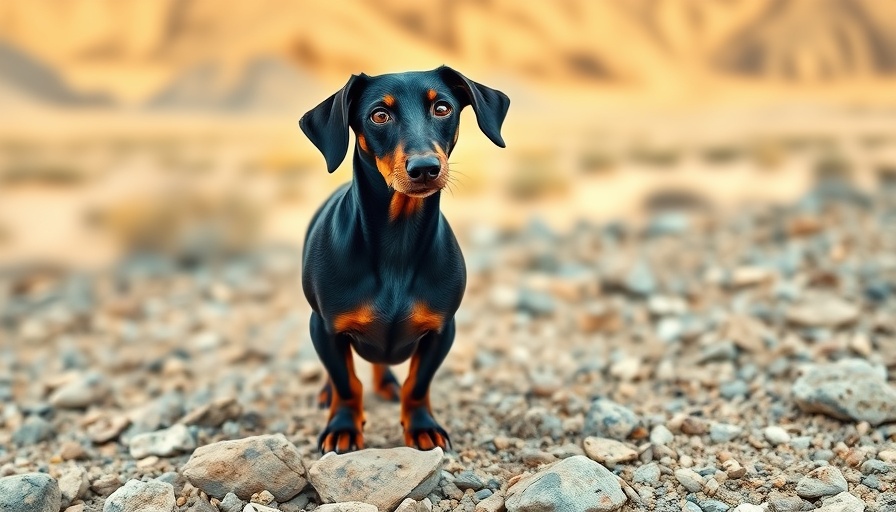 Curious dachshund standing on rocks showing signs of canine dementia.